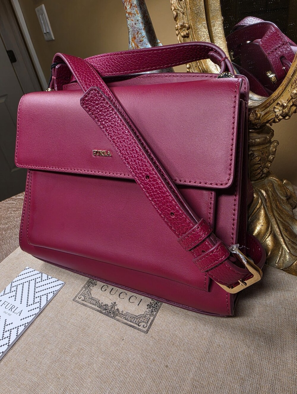 Furla Lady M Red Leather Crossbody Bag (Retail $350) NWT! - Picture 3 of 15